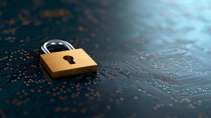 Aufkleber - A digital padlock icon is displayed on a glowing circuit board, emphasizing concepts of cybersecurity and encryption against a blue and black gradient background