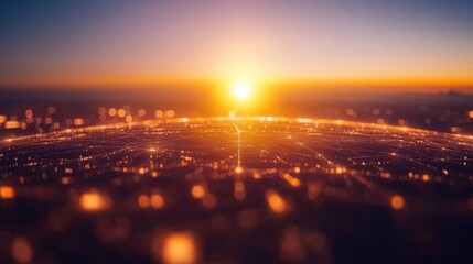 Aufkleber - A glowing globe surrounded by a network of illuminated lines and points, representing a futuristic global communication system during sunrise