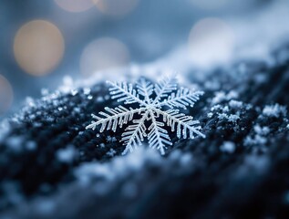 Poster - Close-up of a snowflake on a cold surface