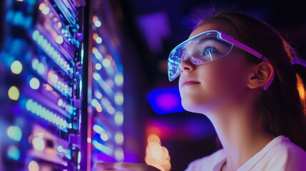 Leinwandbilder - A young IT specialist explores futuristic technology using augmented reality glasses