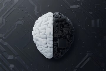 Wall Mural - A brain with a computer chip inside of it