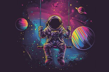 astronaut having fun on the moon: creative illustration for t-shirt design