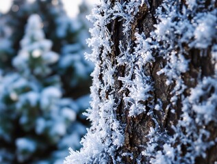 Poster - Frost-covered tree branch in winter