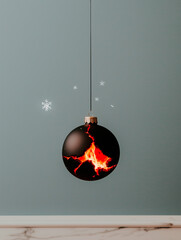 Wall Mural - Cracked Black Christmas Ornament with Internal Fire Design