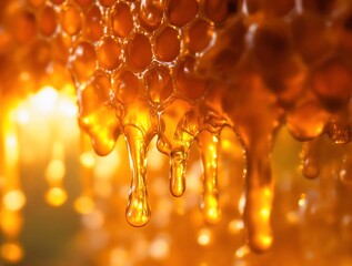 Fototapete - Honeycomb with golden honey
