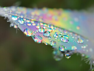 Fototapete - Dew drops on a colorful feather