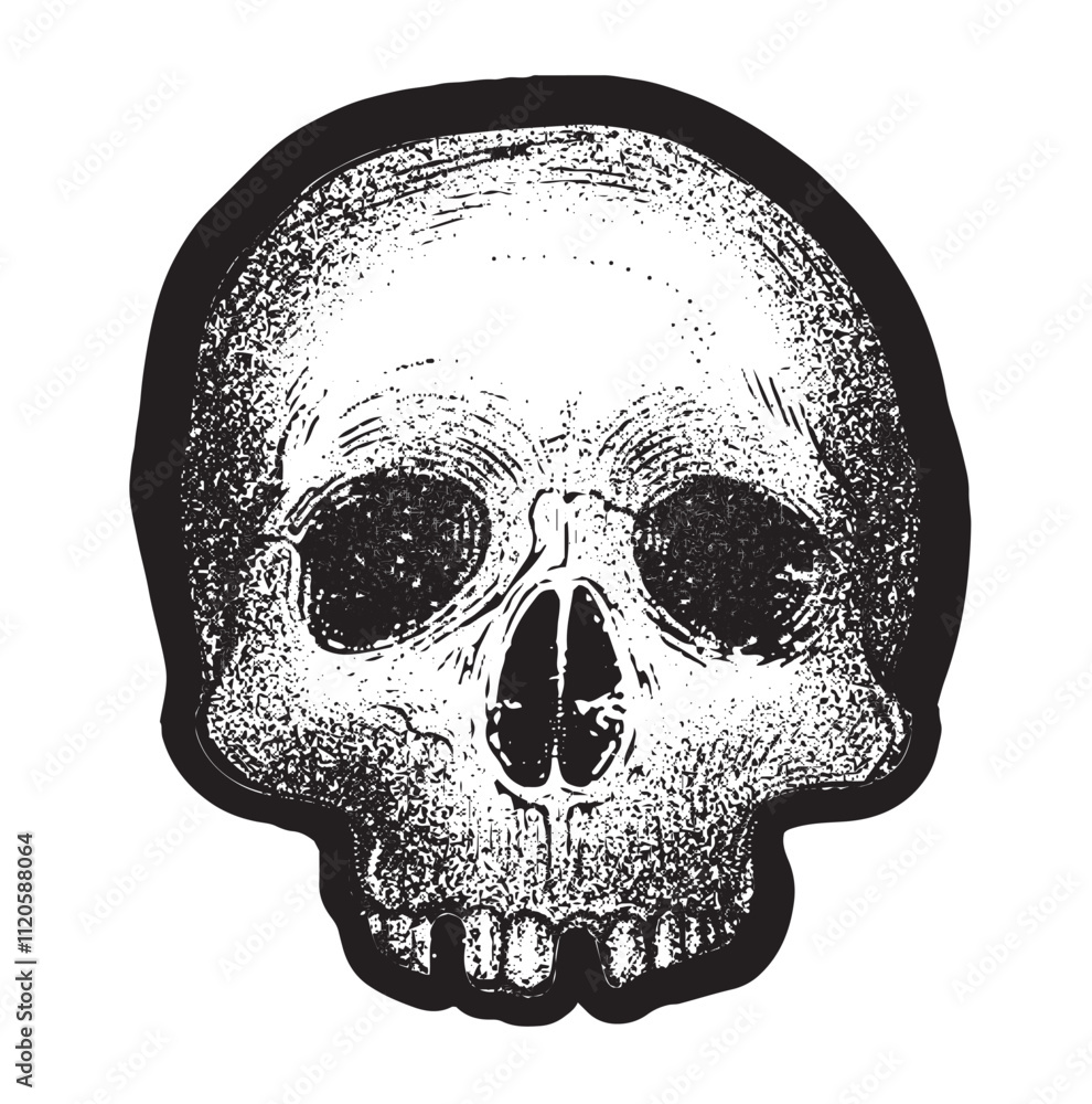 vector-black-and-white-illustration-of-human-skull-in-ink-hand-drawn