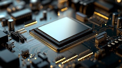 Poster - Detailed Circuit Board with Microchip Emphasizing Advanced Electronic Technology and Connectivity : Generative AI