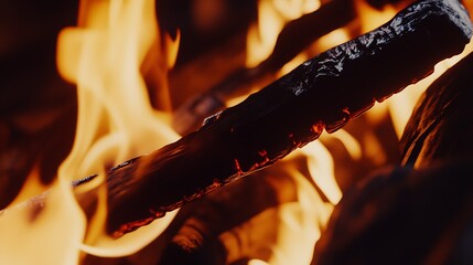 Aufkleber - Intense Flames Engulfing Wooden Log in Campfire Creating Warmth and Light for Evening Gathering : Generative AI