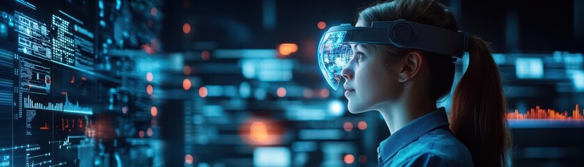 Poster - A hightech workspace where individuals use holograms for seamless team collaboration, front view, highlighting innovation in teamwork, advanced tone, vivid color