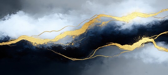 Poster - Modern Dark Abstract Art with Gold Lines Creating Dynamic Flow Across Canvas : Generative AI