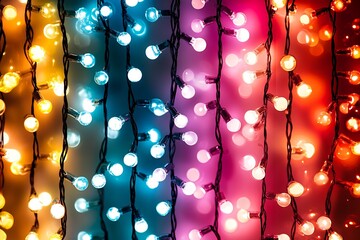 Fototapete - Festive Christmas String Lights Display with Various Colored Bokeh : Generative AI