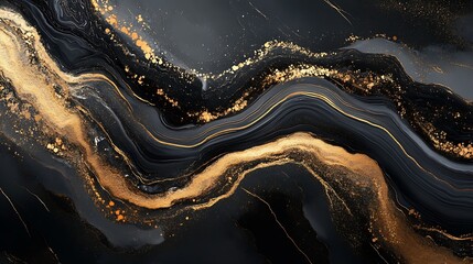 Aufkleber - Swirls of Gold and Black Abstract Art with Rich Textural Patterns : Generative AI