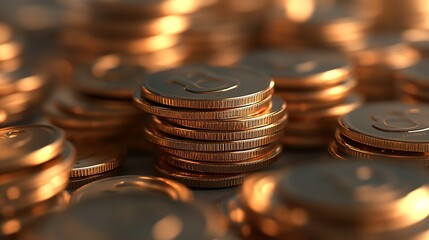 Leinwandbilder - Close Up of Stacked Copper Coins Reflections on Smooth Surface : Generative AI