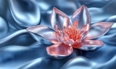 Wall Mural - Metallic Lotus Flower on Blue Silk Drapery