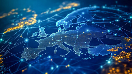 digital network map of europe highlighting connectivity and technology innovation