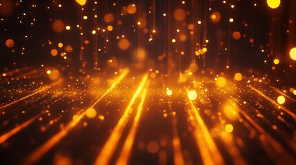 Fototapete - Radiant Lines and Floating Particles in Amber Hues : Generative AI