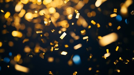 Fototapete - Festive Gold Confetti Sparkling Against a Shimmering Dark Ambience : Generative AI
