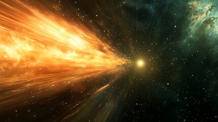 high-speed moving light streaks across a dark gradient space