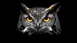 © Atmospheric stock - Majestic great horned owl with intense yellow eyes on black background