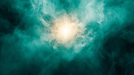 Leinwandbilder - Mystical Glowing Center in Vibrant Green Misty Swirls : Generative AI