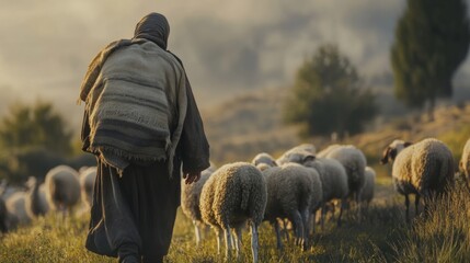 Wall Mural - sheep shepherd generative ai