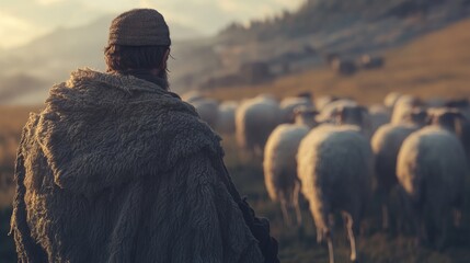 Wall Mural - sheep shepherd generative ai