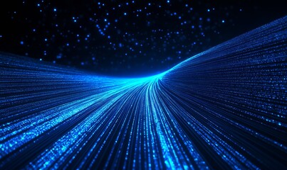 Poster - Futuristic Digital Blue Data Flow in Dynamic Curved Patterns and Starry Background : Generative AI