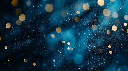 Fototapete - Magical Blue and Gold Bokeh Light Background for Festive and Mystical Themes : Generative AI