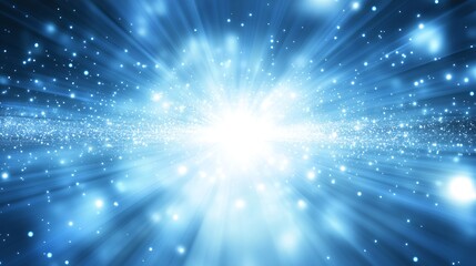 Poster - Dynamic Celestial Burst of Light and Stars in a Vibrant Blue Cosmos : Generative AI