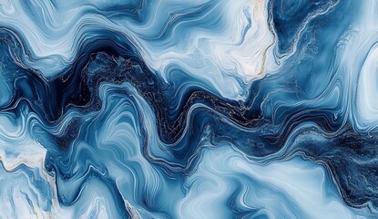 Leinwandbilder - Blue Marble Texture with Organic Swirls and Flowing Artistic Pattern Design : Generative AI