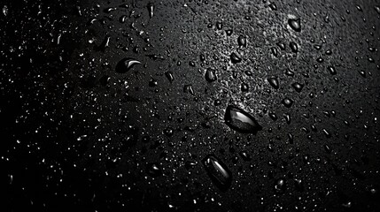 Aufkleber - Shiny Water Droplets on Dark Textured Black Surface Macro Photography : Generative AI