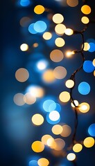Fototapete - Golden and blue fairy lights bokeh creating a serene and magical festive backdrop : Generative AI