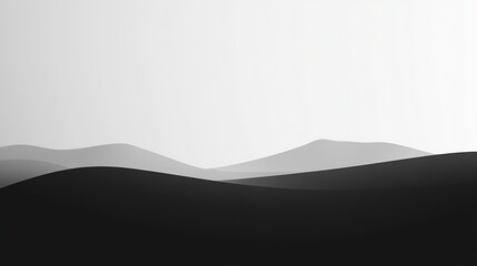 Poster - Abstract Minimalist Black and White Landscape of Rolling Hills and Misty Atmosphere : Generative AI