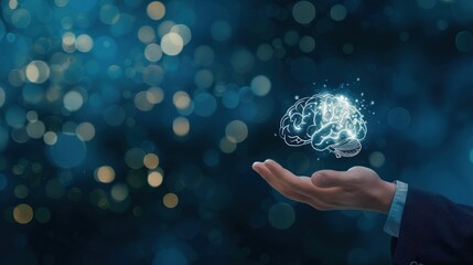 Hand Holding a Brain, AI, Innovation and Ideas