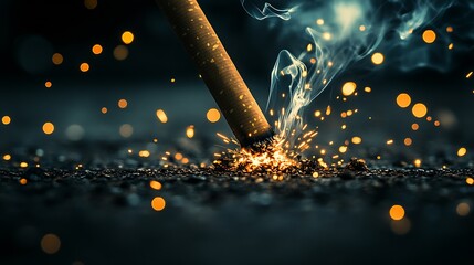 Poster - Dramatic Smoke and Spark Explosion on Dark Asphalt Surface at Night : Generative AI