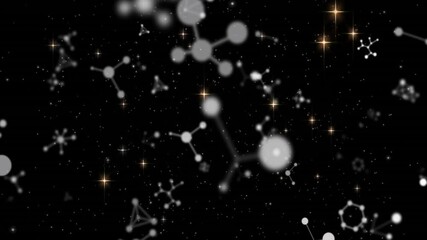 Wall Mural - molecular structures and particles animation over starry night sky background