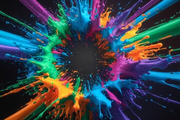 Wall Mural - digital artwork of a vibrant explosion of colorful paint forming a circular shape.