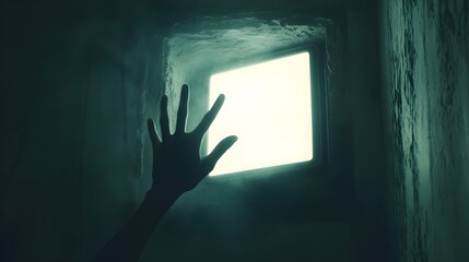 Hand Reaching for Glowing Laptop.