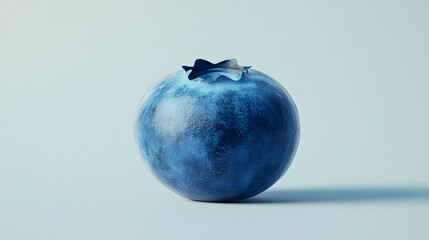 Canvas Print - Single, ripe blueberry isolated on a light blue background. The blueberry's skin shows a slightly textured surface. Studio shot.