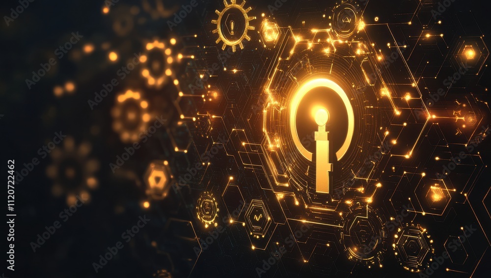 Abstract illustration of glowing golden technology elements with ...