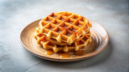 Wall Mural - Close-up of fresh Viennese waffles with syrup on a plate, minimalist aesthetic, waffles, Viennese, syrup, tasty, breakfast