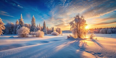 Wall Mural - Fantastic winter landscape glowing by sunlight. Dramatic wintry scene. Beauty world, Winter, landscape, sunlight, glowing, dramatic