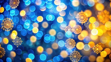 Vibrant blue and yellow bokeh lights creating abstract festive background with defocused circular patterns, festive, abstract