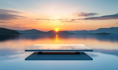 Wall Mural - serene sunset over calm water with reflective surface.