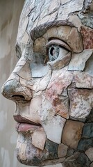 Sticker - Stone Face Sculpture: A Detailed Mosaic Portrait