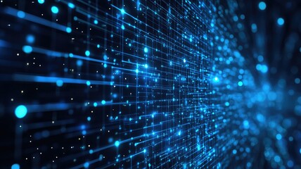Wall Mural - abstract image with blue glowing lines and particles resembling digital network
