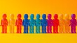 © Ziyan - lineup of colorful toy figures stands in perfect formation, showcasing diversity and unity. The bright colors and playful arrangement make it ideal for themes of teamwork, equality, and creativity.