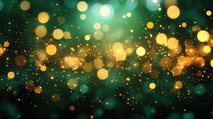 Wall Mural - Gold Bokeh and Emerald Green Background Abstract Banner Image with Glimmering Light and Soft Focus