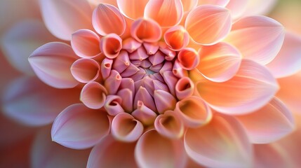 Wall Mural - Close-up of a peach dahlia flower, showing intricate petal details and soft lighting.